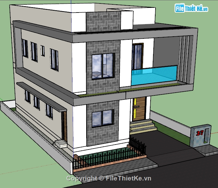 nhà phố sketchup,sketchup nhà 2 tầng,sketchup nhà phố 2 tầng,Model sketchup nhà phố